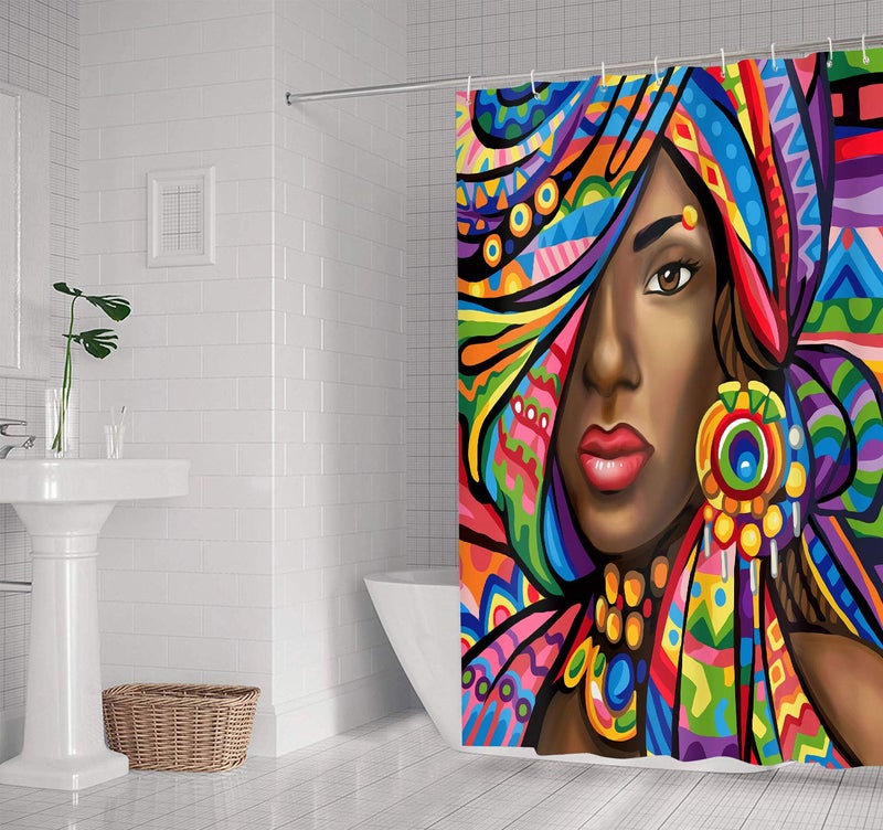 NTETSN African American Woman Shower Curtain, Women Bath Curtains, Waterproof Upgrade Polyester Fabric Bathroom Decor Set with 12 Hooks, 72 x 72 Inches, LYNT896-72 - Image 4